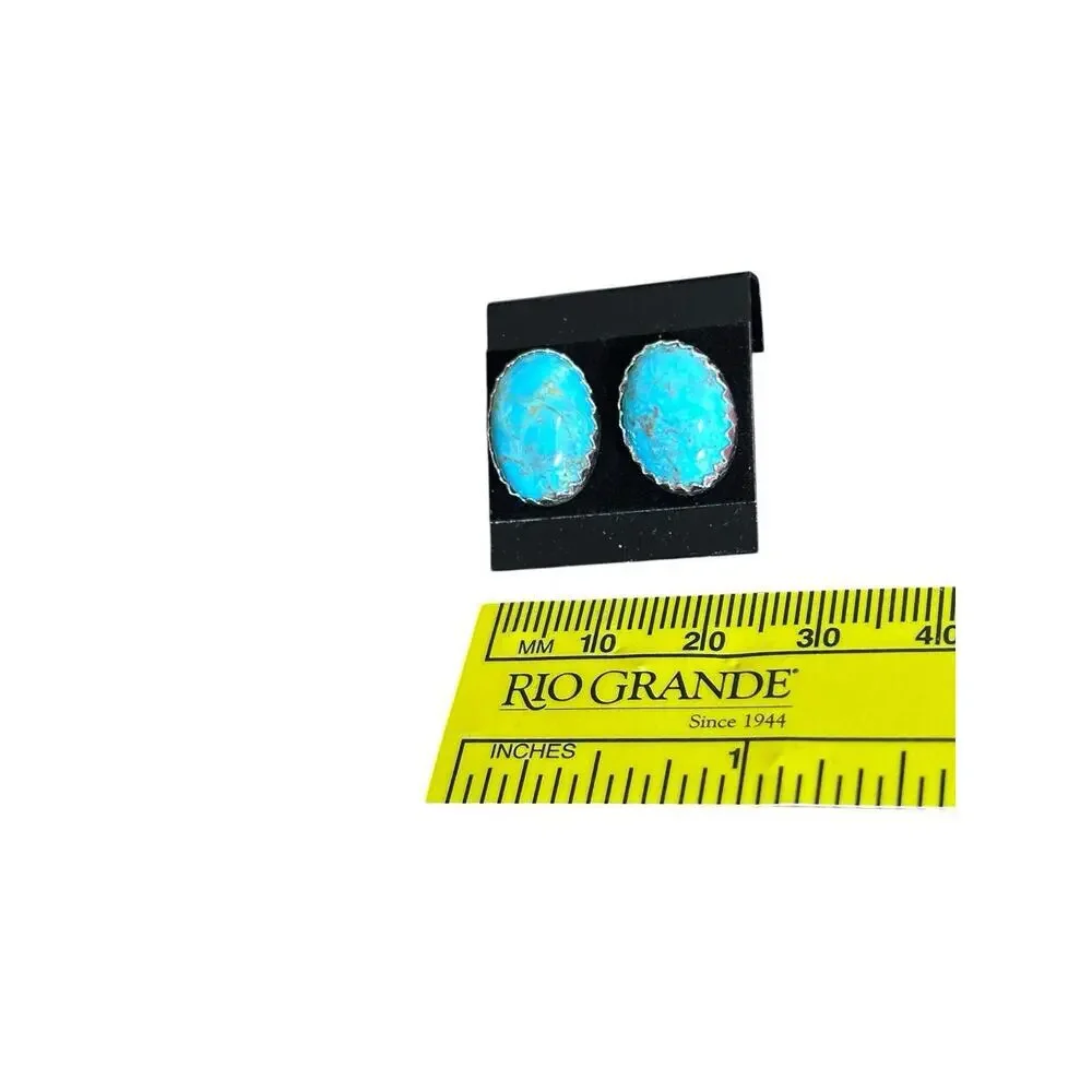 Artisan Made Kingman Turquoise & Sterling Silver Stud Earrings Montana Made New
